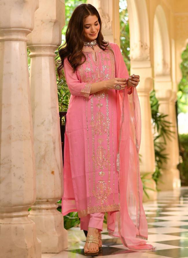 Georgette Pink Festival Wear Embroidery Work Readymade Salwar Suit